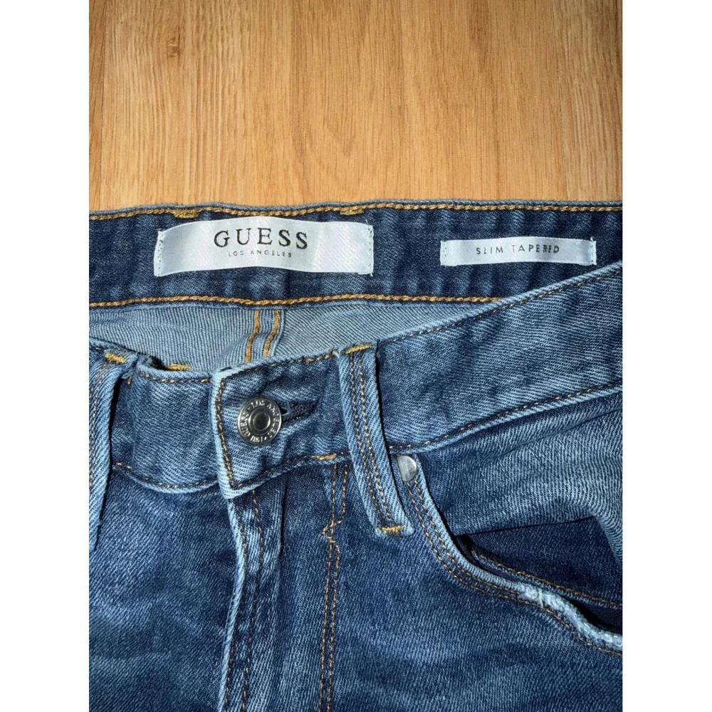 Guess Los Angeles Slim Tapered Distressed Ripped Jeans Dark Wash Size 29